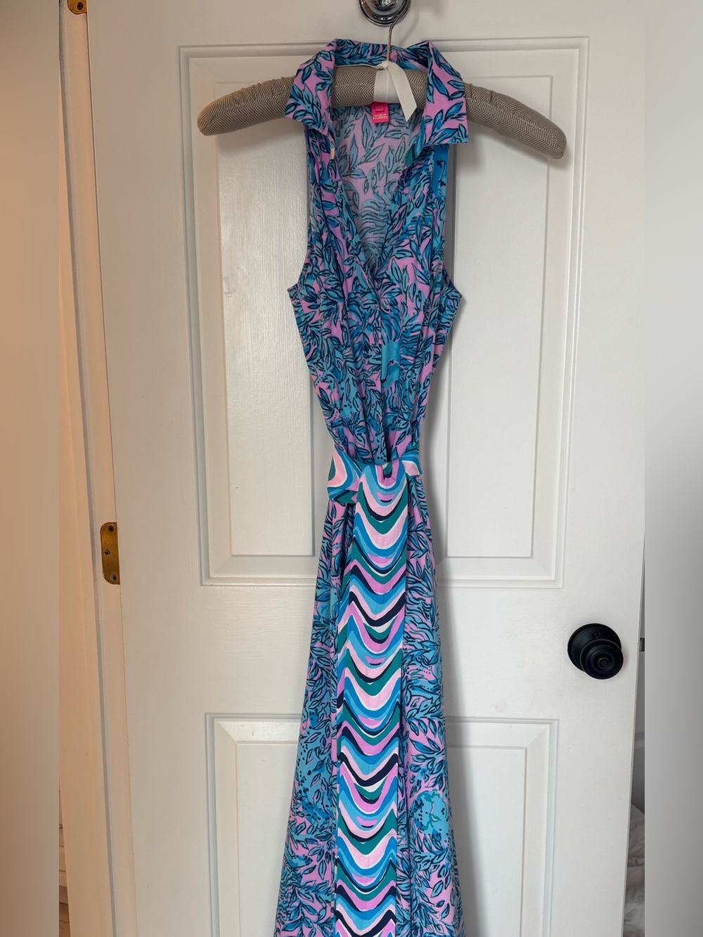 Lilly Pulitzer Pink & Blue Printed Halter Maxi Dress